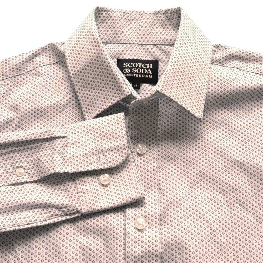 Scotch & Soda Button Up Shirt Mens 15 White‎ Blue Geometric Business Casual